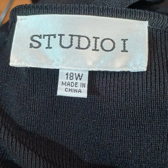 Studio I Black Tie Front Sweater 18W Beaded Trim 3/4 Sleeves Stretch Top - Picture 7 of 9